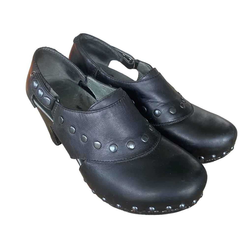 Dansko Ryder Black Leather Studded Clogs Heels Size 37 (6-6.5)